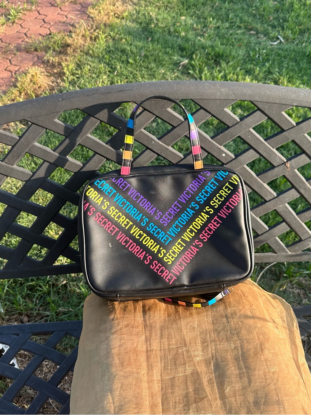 Victoria's Secret Black Tote with Rainbow Logo Stripes